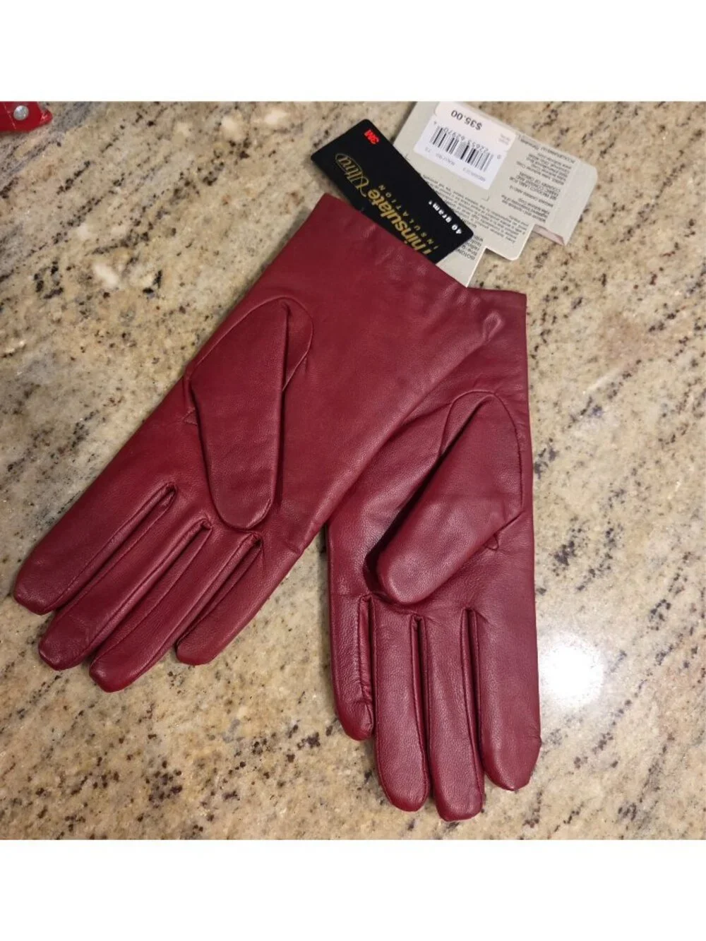 New! Isotoner Womens 7.5 /M Red Leather Gloves Thinsulate Lined 40 gram 88325